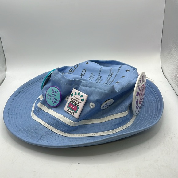 Vtg 1992 Laid Back Retirement Bucket Hat Gag Gift Blue Buttons Retired Rehired - Picture 2 of 9